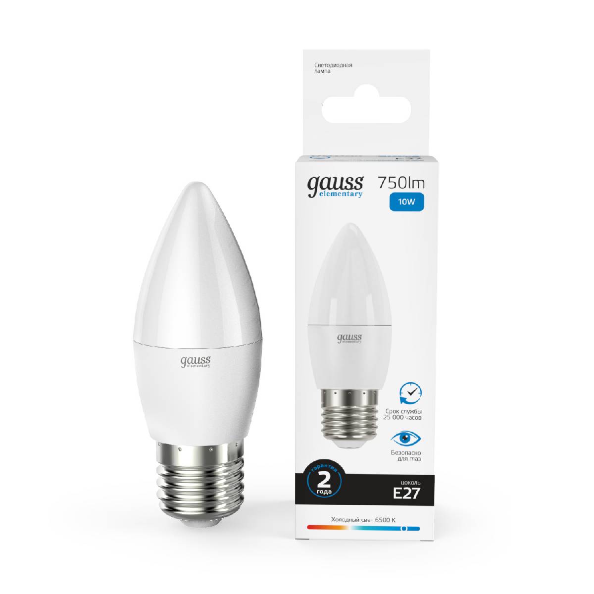 Лампа светодиодная Gauss E27 10W 6500K свеча матовая 30230 Лампа светодиодная Gauss E27 10W 6500K свеча матовая 30230