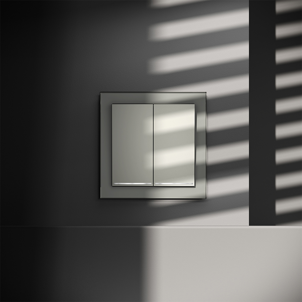 Выключатель двухклавишный с подсветкой Voltum S70 VLS020205 (сталь)