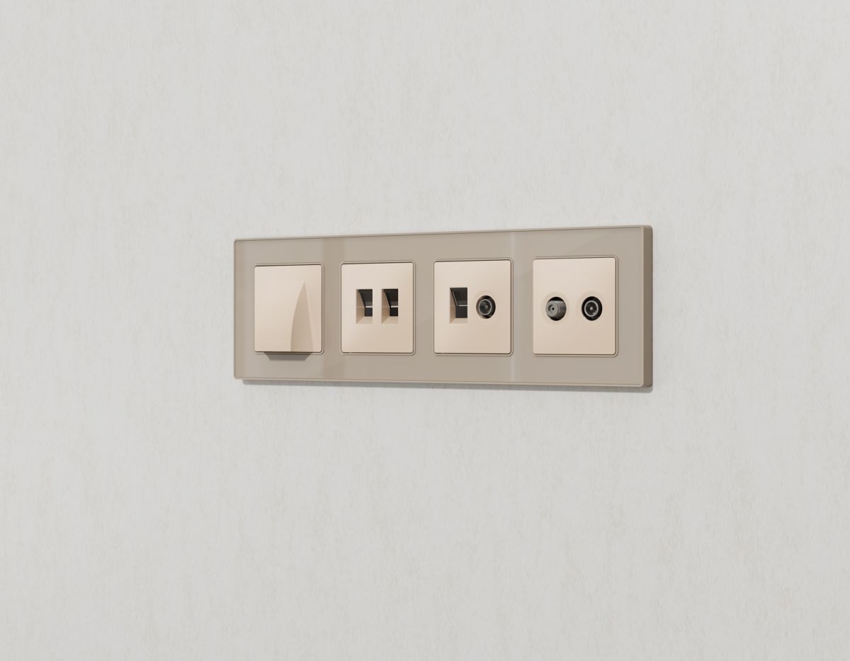 Лицевая панель Alfa (Бежевый матовый) для компьютерной/телефонной двойной розетки RJ-45/RJ-11 Quant Ambrella Volt AP3321