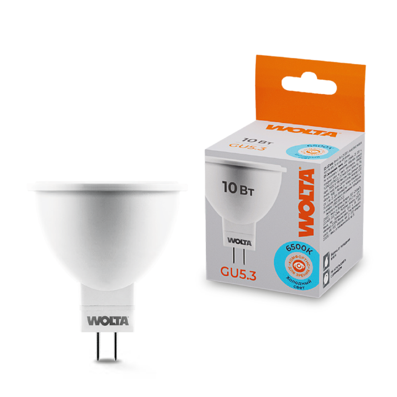 Светодиодная лампа WOLTA 10Вт 6500K GU5.3 матовая 25WMR16-220-10GU5.3