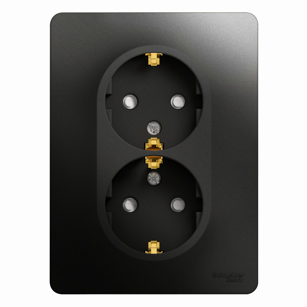 Розетка 2-ая с/з со шторками, 16А (в сборе) Systeme Electric Glossa Антрацит GSL000726