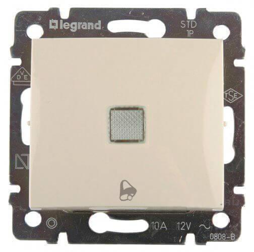 Выключатель кнопочный одноклавишный Legrand Valena 10A 250V с подсветкой Звонок слоновая кость 774115