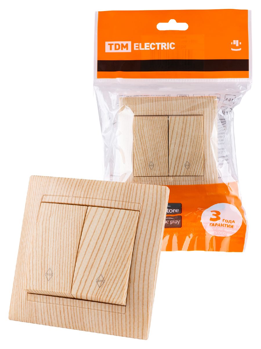 Выключатель двухклавишный на 2 направления Лама TDM Electric SQ1815-0307