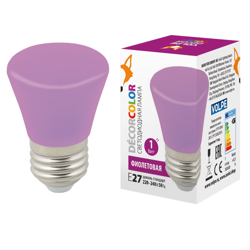 Лампа светодиодная Volpe Decor color LED-D45-1W/PURPLE/E27/FR/С BELL UL-00005644 Лампа светодиодная Volpe Decor color LED-D45-1W/PURPLE/E27/FR/С BELL UL-00005644