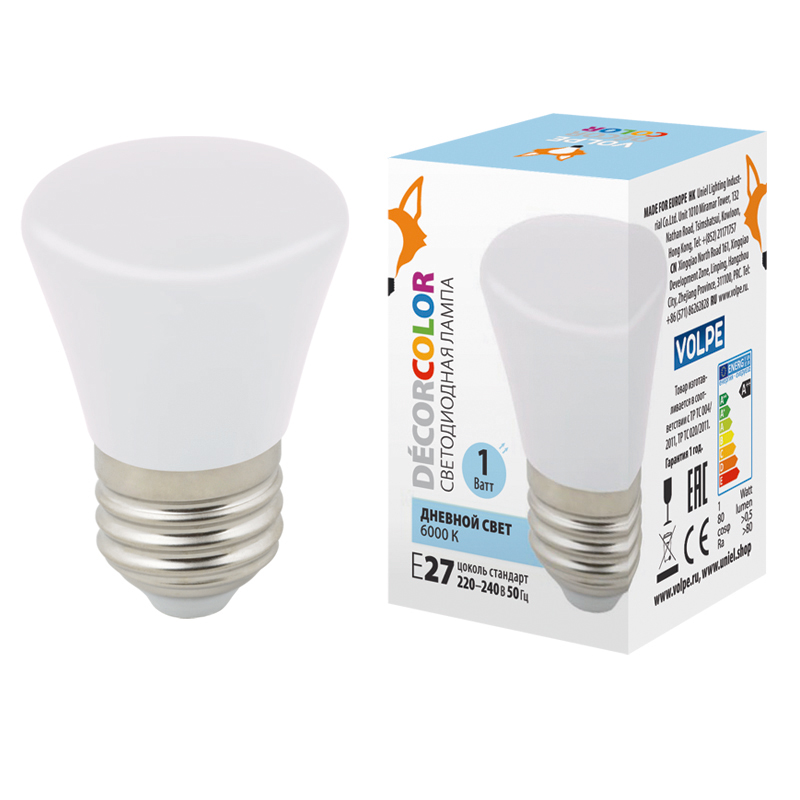 Лампа светодиодная Volpe Decor color LED-D45-1W/6000K/E27/FR/С BELL UL-00005804