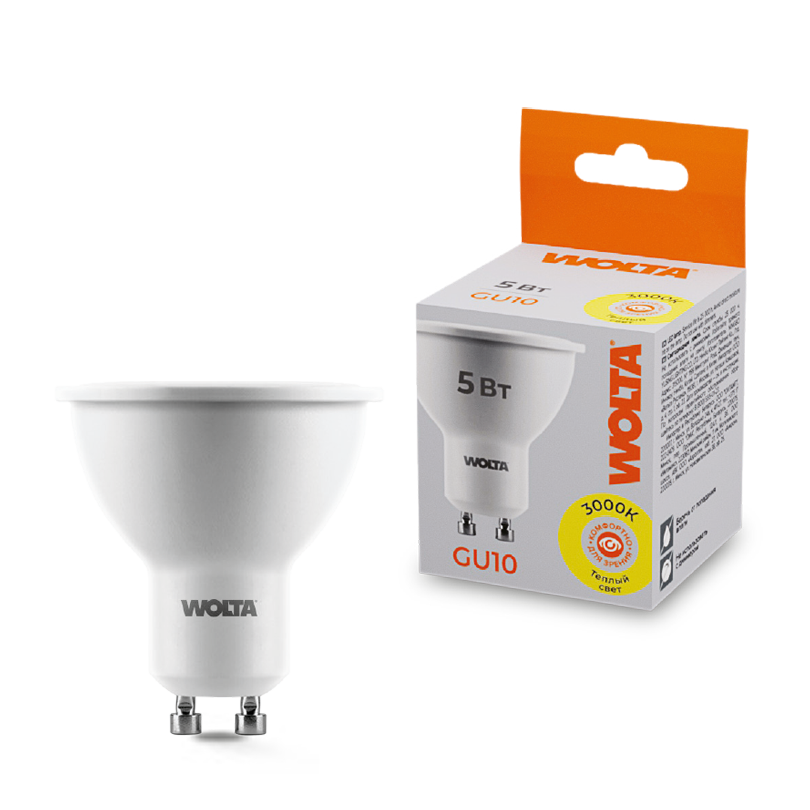 Светодиодная лампа WOLTA 5Вт 3000K GU10 матовая 25YPAR16-230-5GU10