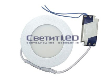 Светильник LED встраиваемый, круг, серый, 7W, 220V, теплый 3000К, 385Lm