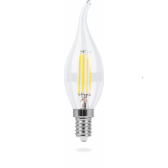 Лампа LED E14(cвеча на ветру), 7W, 220V, теплый 2700К, 510Lm, филаментная