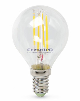 Лампа LED E14(шар), 5W, 220V, теплый 3000К, 450Lm, филаментная