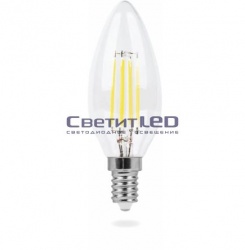 Лампа LED E14(свеча), 5W, 220V, нейтральный 4000К, 530Lm, филаментная, диммируемая