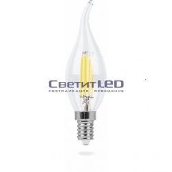Лампа LED E14 (свеча на ветру), 6W, 220V, нейтральный 4500К, 460Lm, филаментная