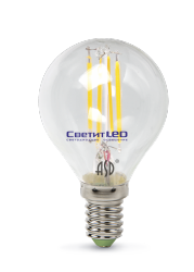 Лампа LED E14(шар), 6W, 220V, нейтральный 4500К, 450Lm, филаментная