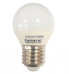 Лампа LED E27(шар), 5W, 220V, теплый 2700К, 380Lm