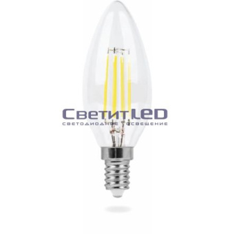Лампа LED E14(свеча), 5W, 220V, теплый 2700К, 530Lm, филаментная, диммируемая