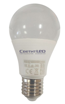 Лампа LED E27(груша), 10W, 220V, холодный 6400К, 1000Lm