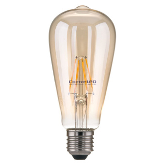 Лампа LED E27 (груша), 6W, 220V, теплый 3300К, золотистый,  850Lm, филаментная