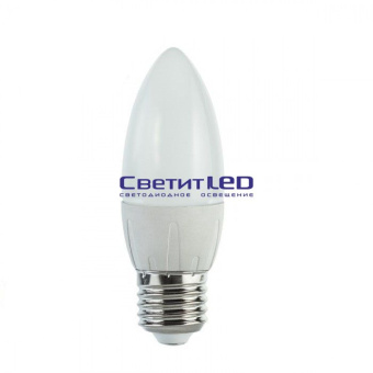 Лампа LED E27(свеча), 6W, 220V, теплый 3300К,520Lm