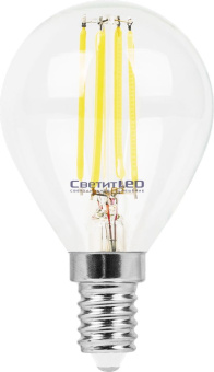 Лампа LED E14(шар),5W, 220V, теплый 2700К, 530Lm, филаментная